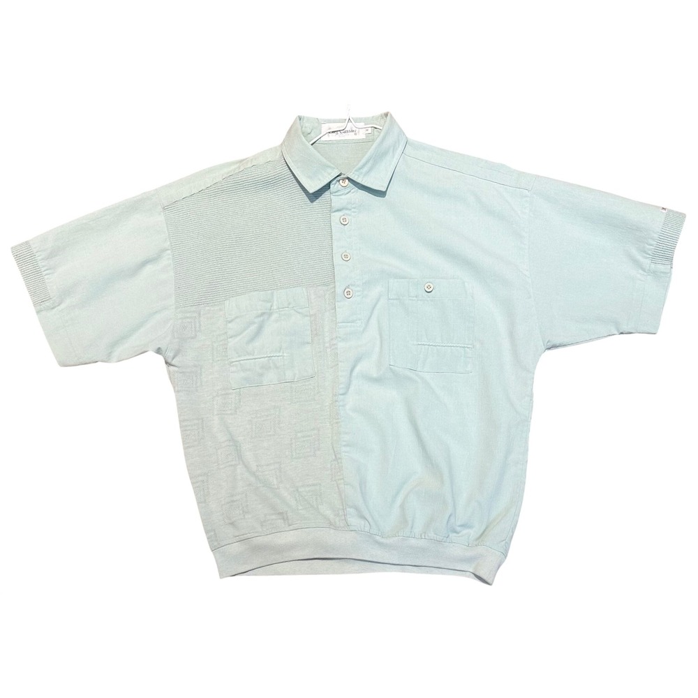 Oleg Cassini Polo Shirt Textured Mixed Media Sage Green Mens Size Medium